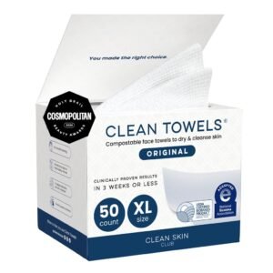 Clean Towels XL by Clean Skin Club — 50 ultra-soft disposable face towelettes Clean Skin Club Clean Towels XL box 50 count — 100% USDA bio-based disposable face towels